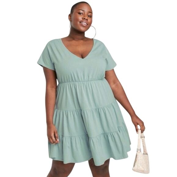 Wild Fable Dresses & Skirts - Wild Fable Tiered Knit Babydoll Mini Dress Sage Blue Green 2X Sundress EUC
